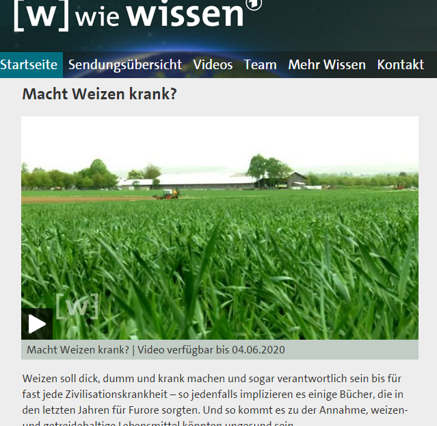 Macht Weizen krank? Ein guter TV Beitrag in der ARD